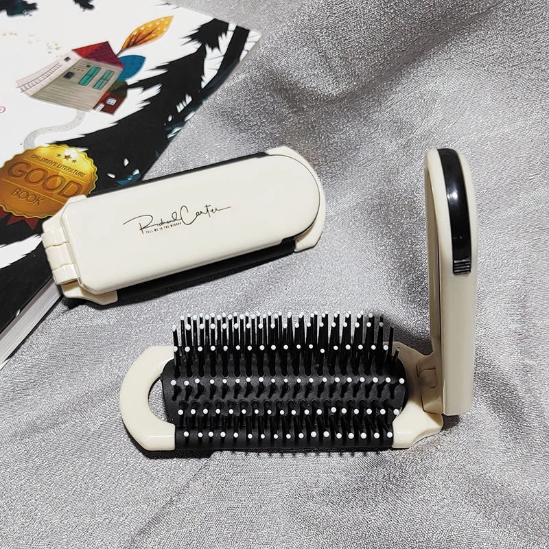 Mini Hair Brush Folding Massage Comb Head Massage Anti-Static Portable Travel Hair Brush Girl Hair Combs with Mirror