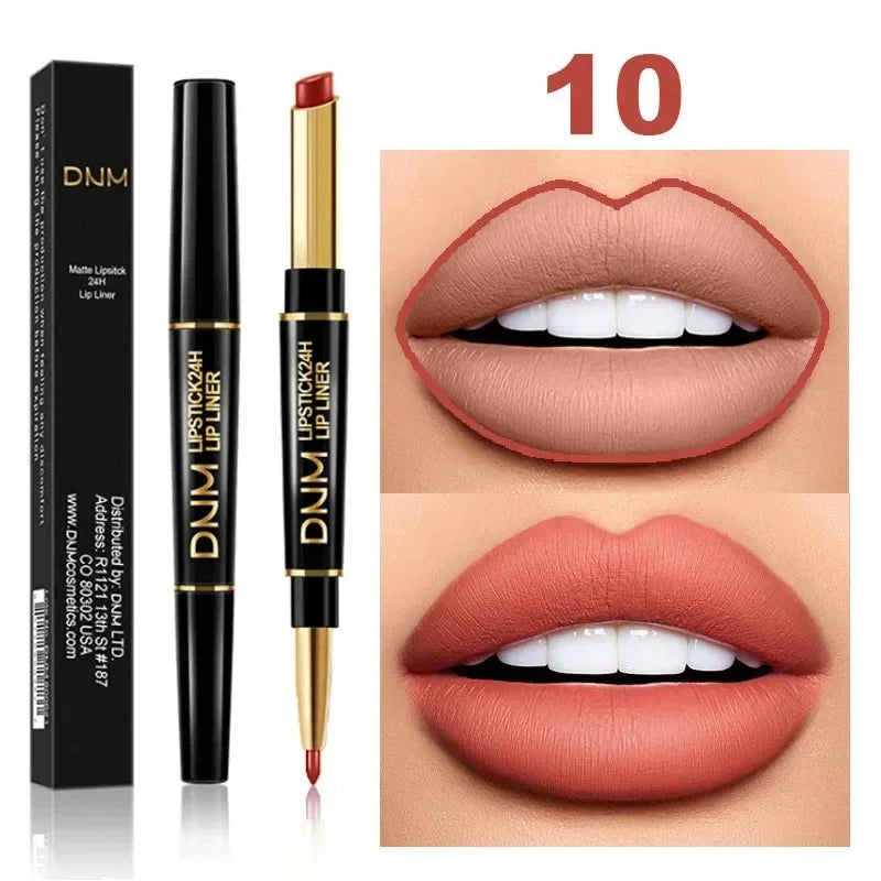 2 in 1 Matte Lipstick Pencil Double Ended Lip Liner Pen Red Nude Long Lasting Waterproof Lady Charming Lip Pencil Makeup Tools