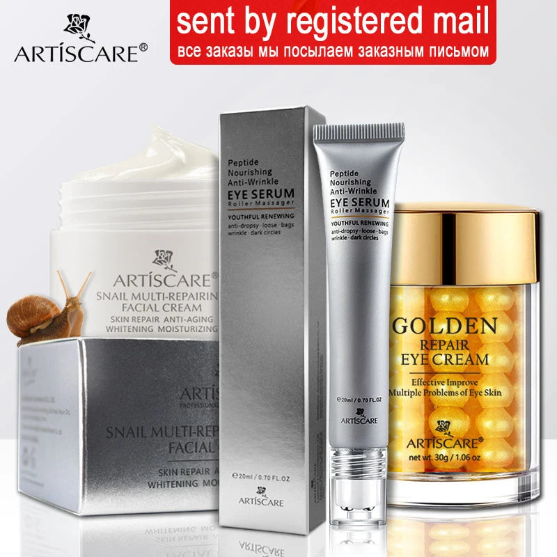 Snail Facial Cream + Peptide Eye Serum + Golden Eye Cream Face Care Dark Circles Skin Care