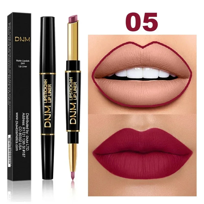 2 in 1 Matte Lipstick Pencil Double Ended Lip Liner Pen Red Nude Long Lasting Waterproof Lady Charming Lip Pencil Makeup Tools