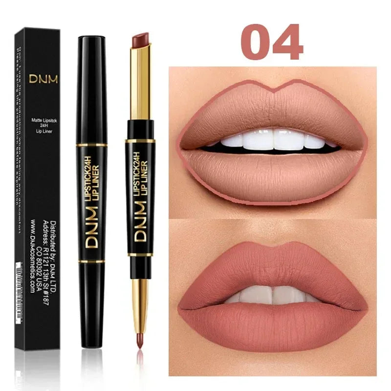 2 in 1 Matte Lipstick Pencil Double Ended Lip Liner Pen Red Nude Long Lasting Waterproof Lady Charming Lip Pencil Makeup Tools