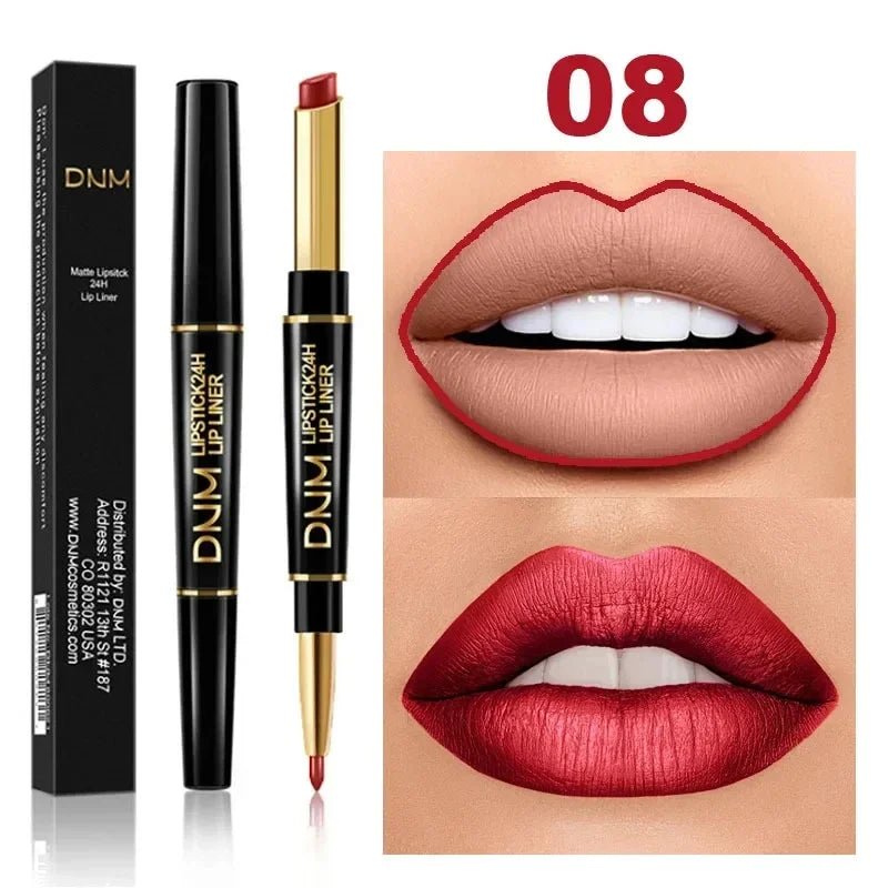 2 in 1 Matte Lipstick Pencil Double Ended Lip Liner Pen Red Nude Long Lasting Waterproof Lady Charming Lip Pencil Makeup Tools