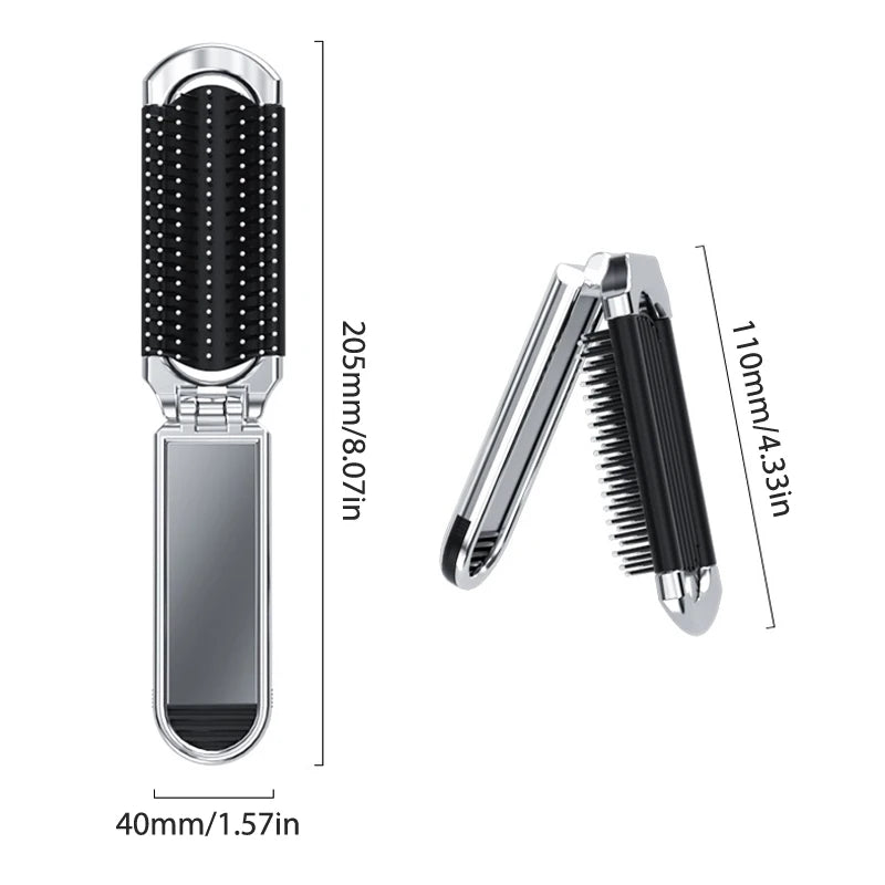 Mini Hair Brush Folding Massage Comb Head Massage Anti-Static Portable Travel Hair Brush Girl Hair Combs with Mirror