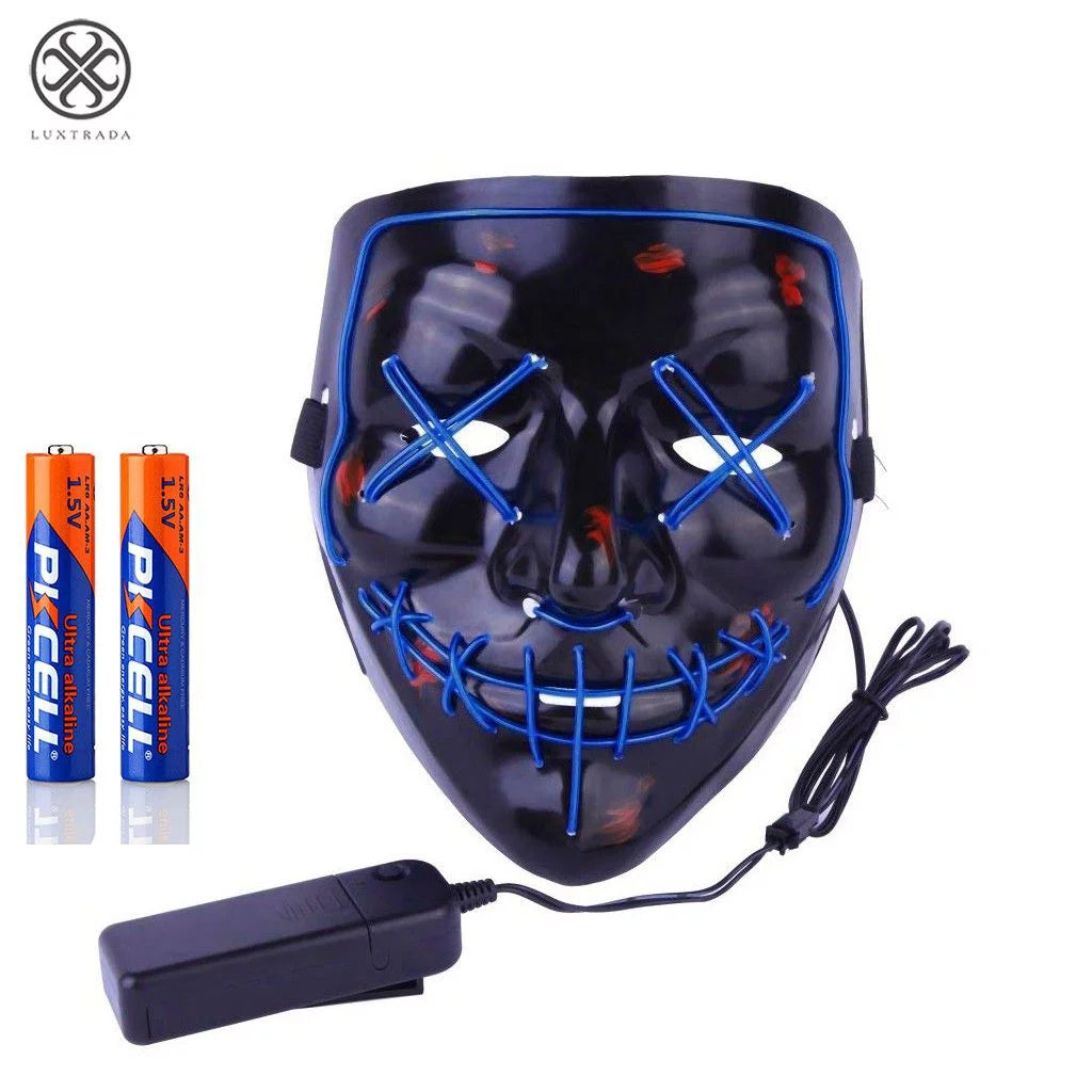 Halloween LED Glow Mask EL Wire Light up the Purge Movie Costume Party +AA Battery (Red)