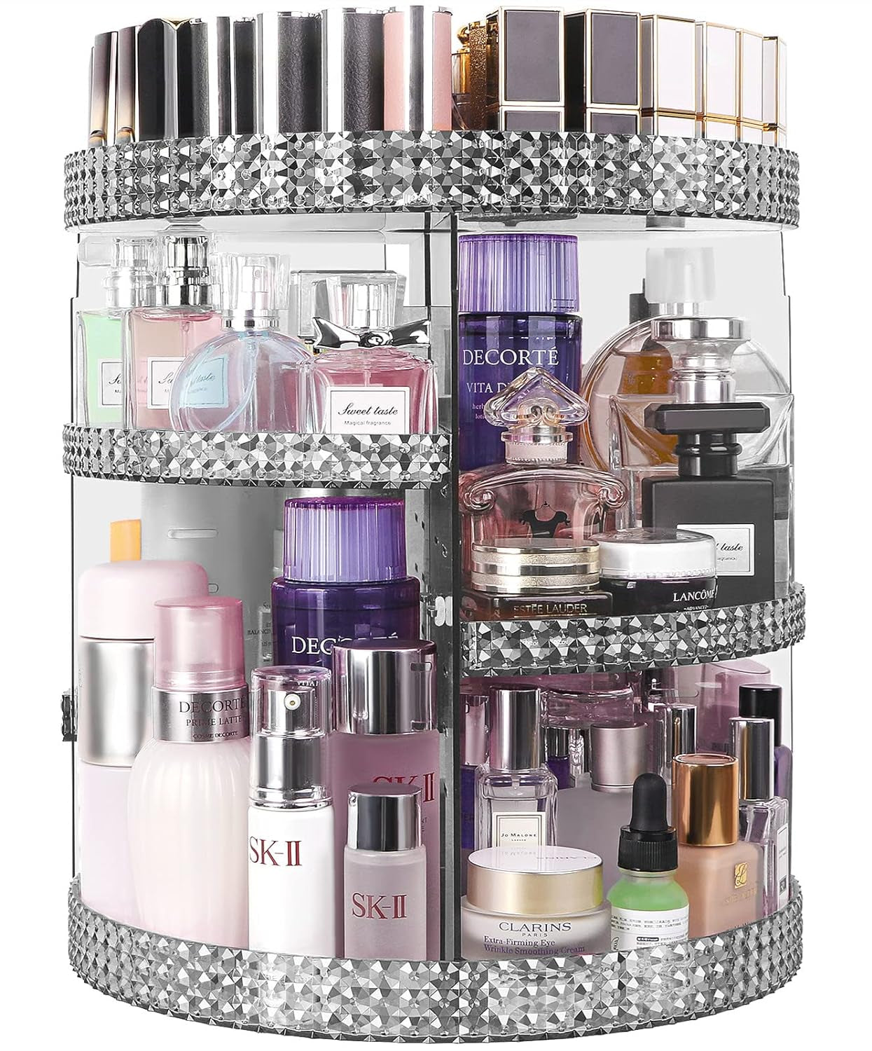 360 Degree Rotating Makeup Organizer, Extra Large Capacity Cosmetic Storage Unit, Removable DIY 7 Layers Skincare Organizer, Acrylic Beauty Perfume Organizer for Vanity Countertop (Gray)