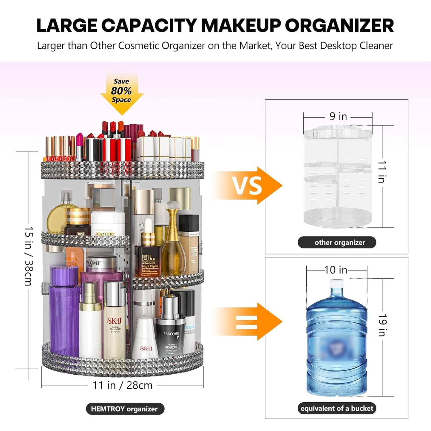 360 Degree Rotating Makeup Organizer, Extra Large Capacity Cosmetic Storage Unit, Removable DIY 7 Layers Skincare Organizer, Acrylic Beauty Perfume Organizer for Vanity Countertop (Gray)