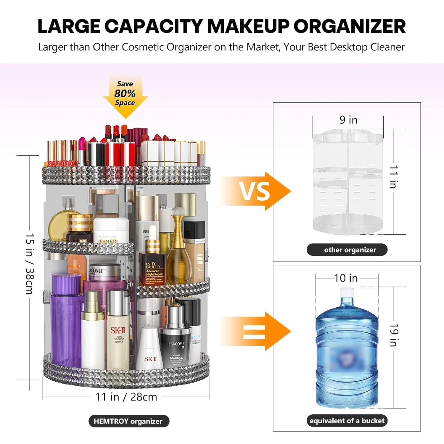 360 Degree Rotating Makeup Organizer, Extra Large Capacity Cosmetic Storage Unit, Removable DIY 7 Layers Skincare Organizer, Acrylic Beauty Perfume Organizer for Vanity Countertop (Gray)