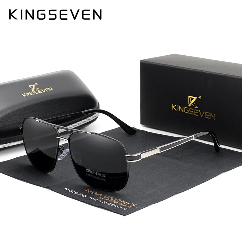 KINGSEVEN BRAND DESIGN Square Men'S Polarized Sunglasses Stainless Steel Designer Eyewear Sun Glasses Coating Mirror Oculos